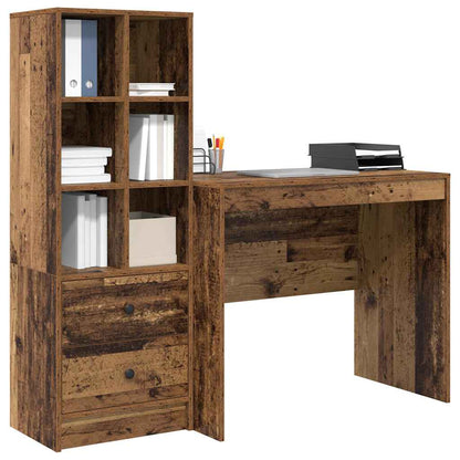 Desk with Storage with Drawer 2 pcs Old Wood 90 x 50 x 76 cm