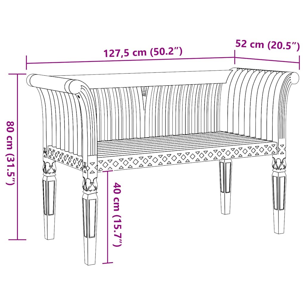 Garden Bench Brown 127.5 x 52 x 80 cm Solid teak wood