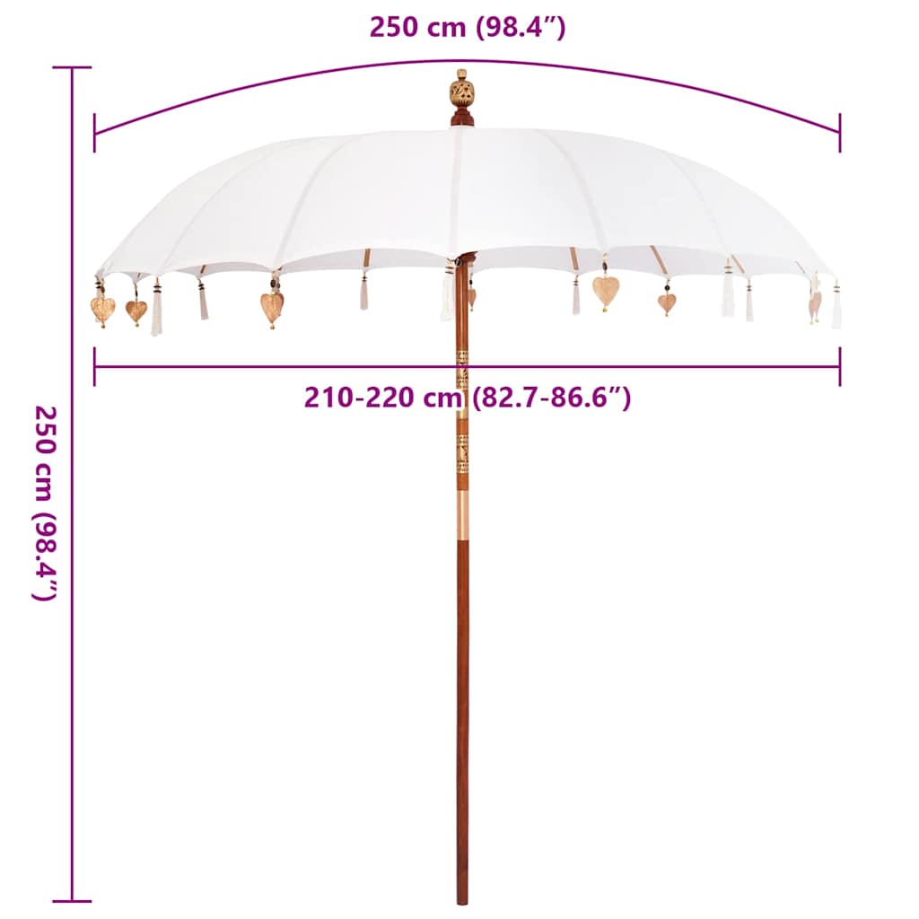 Balinese Parasol Cream 215 x 215 x 260 cm Cotton and solid wood