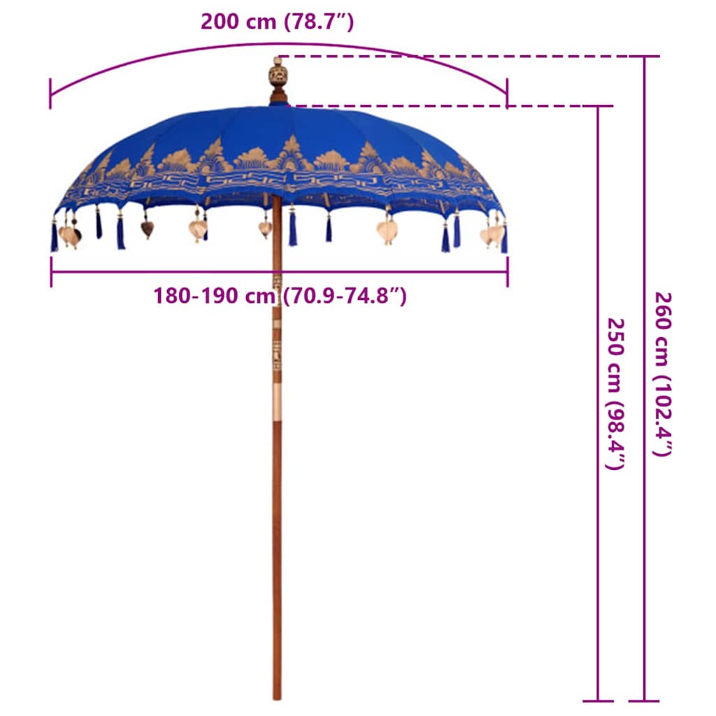 Balinese Parasol Blue (180-190) x 260 cm Cotton and Wood