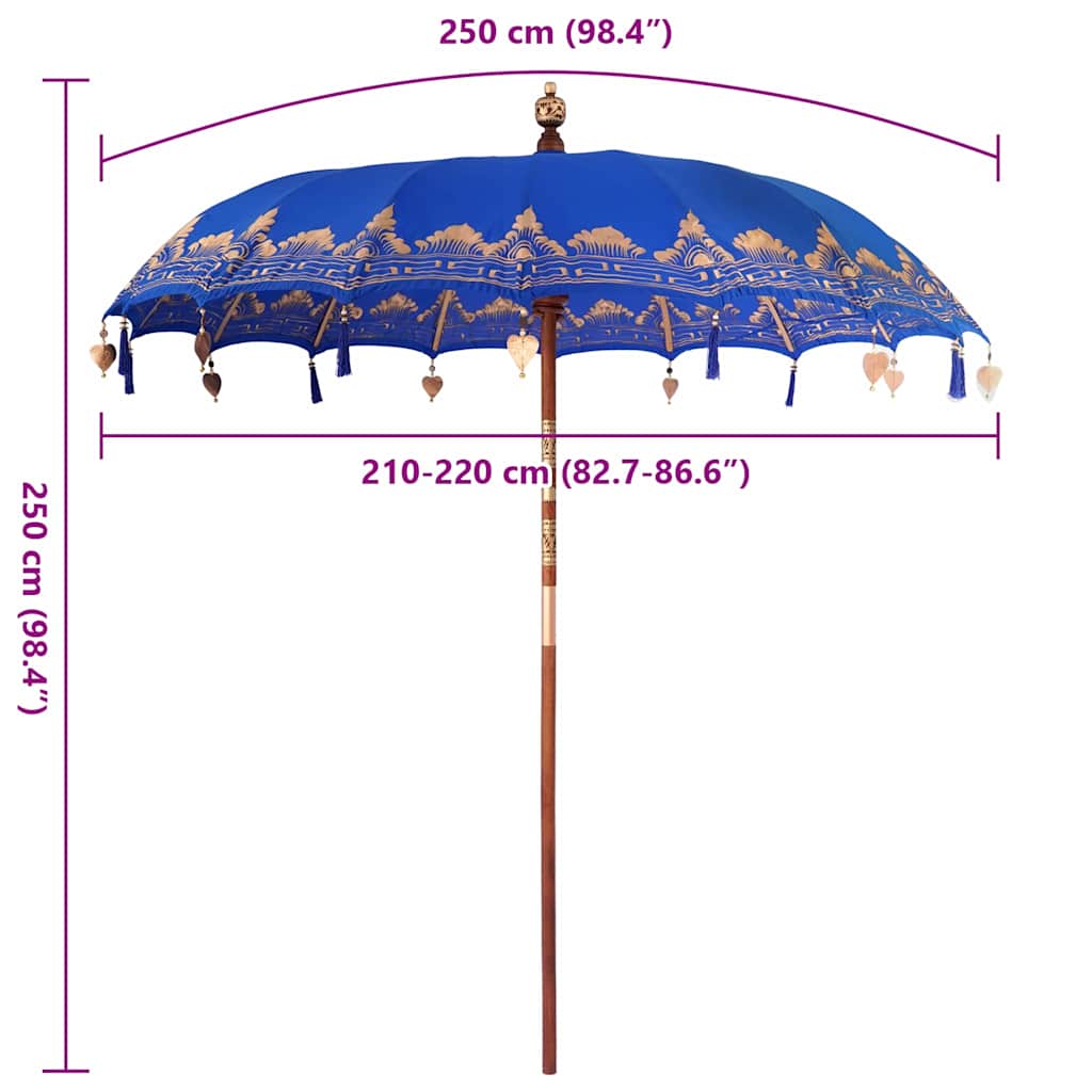 Balinese Parasol Blue 215 x 215 x 260 cm Cotton and Wood