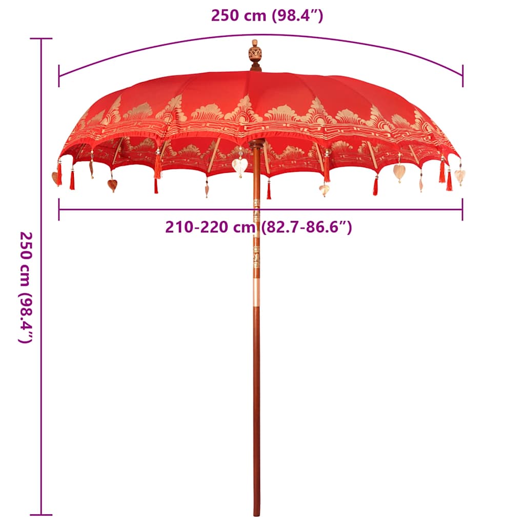 Balinese Parasol Red 215 x 215 x 260 cm Cotton and Wood