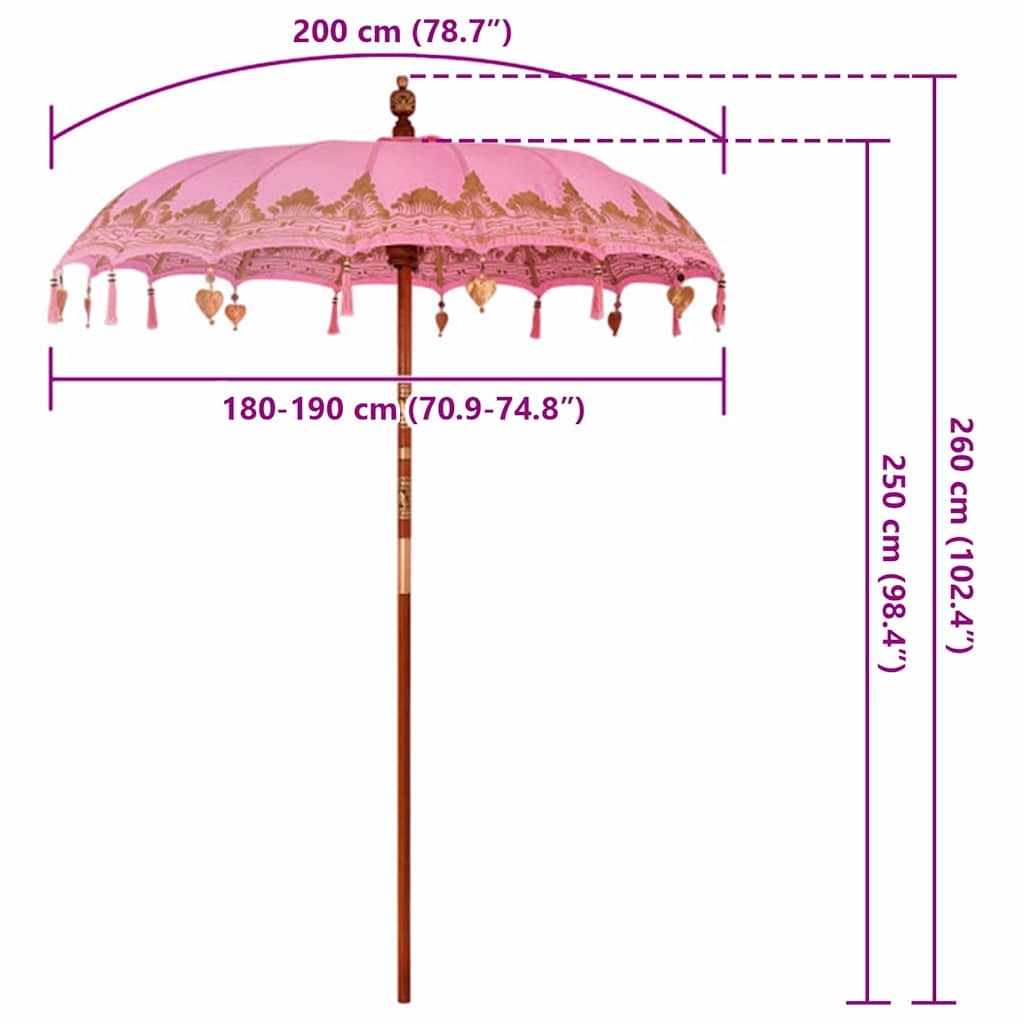 Balinese Parasol Pink (180-190) x 260 cm Cotton and Wood