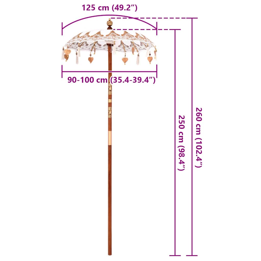 Balinese Parasol Cream 95 x 95 x 260 cm Cotton and Wood