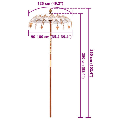 Balinese Parasol Cream 95 x 95 x 260 cm Cotton and Wood
