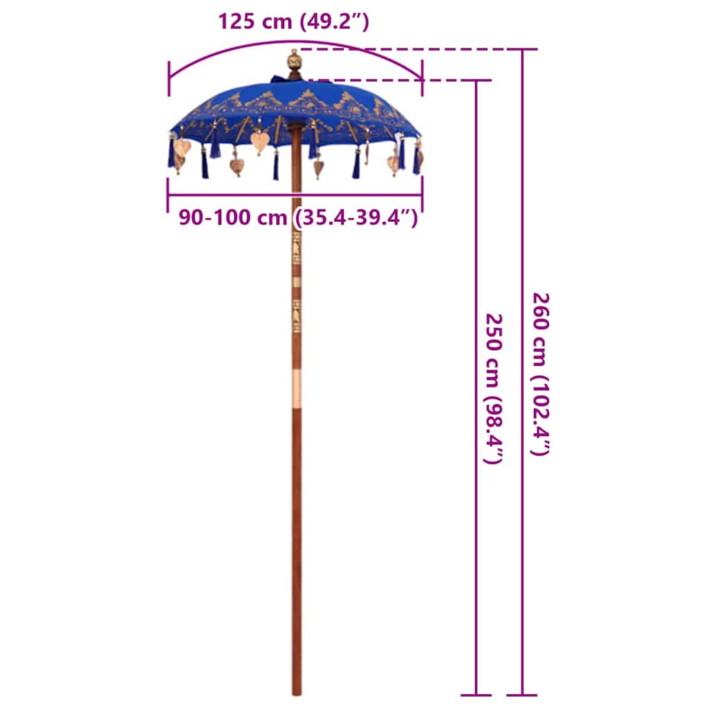 Balinese Parasol Blue 95 x 95 x 260 cm Cotton and Wood