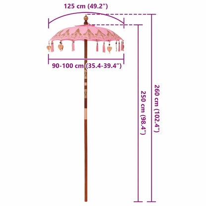 Balinese Parasol Pink 95 x 95 x 260 cm Cotton and Wood