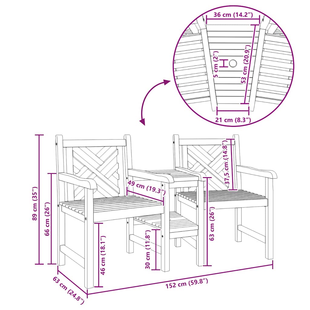 Outdoor Chairs Brown 152 x 63 x 89 cm Solid teak wood