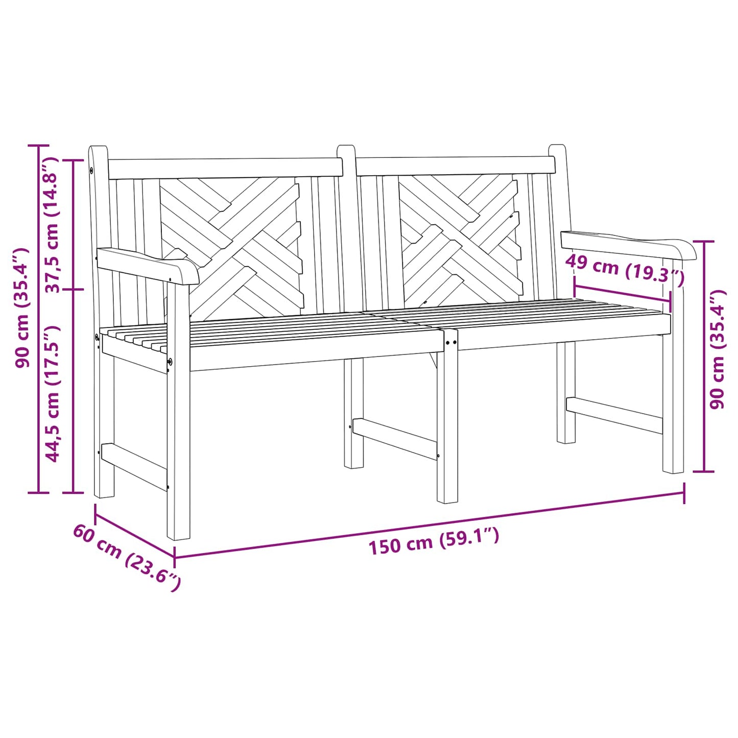Garden Bench Brown 150 x 60 x 90 cm Solid teak wood