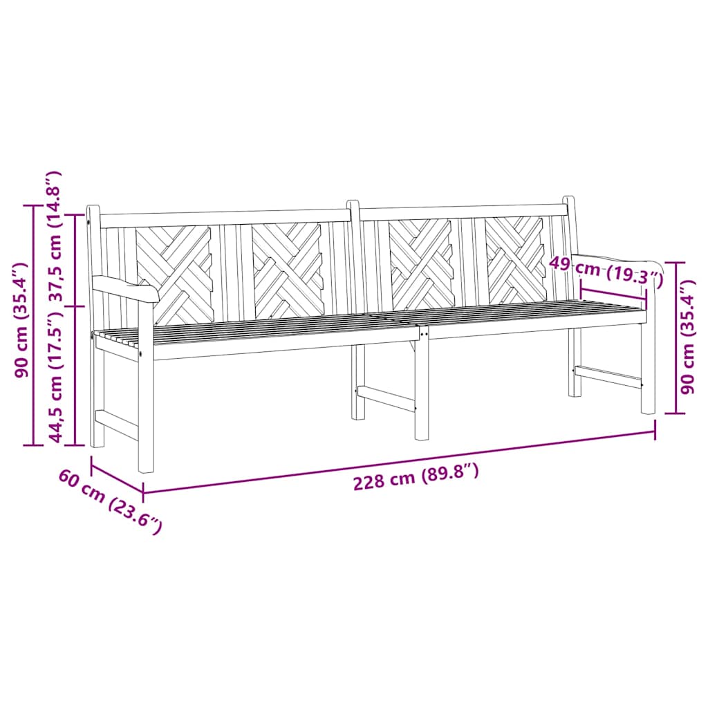 Garden Bench Brown 228 x 60 x 90 cm Solid teak wood