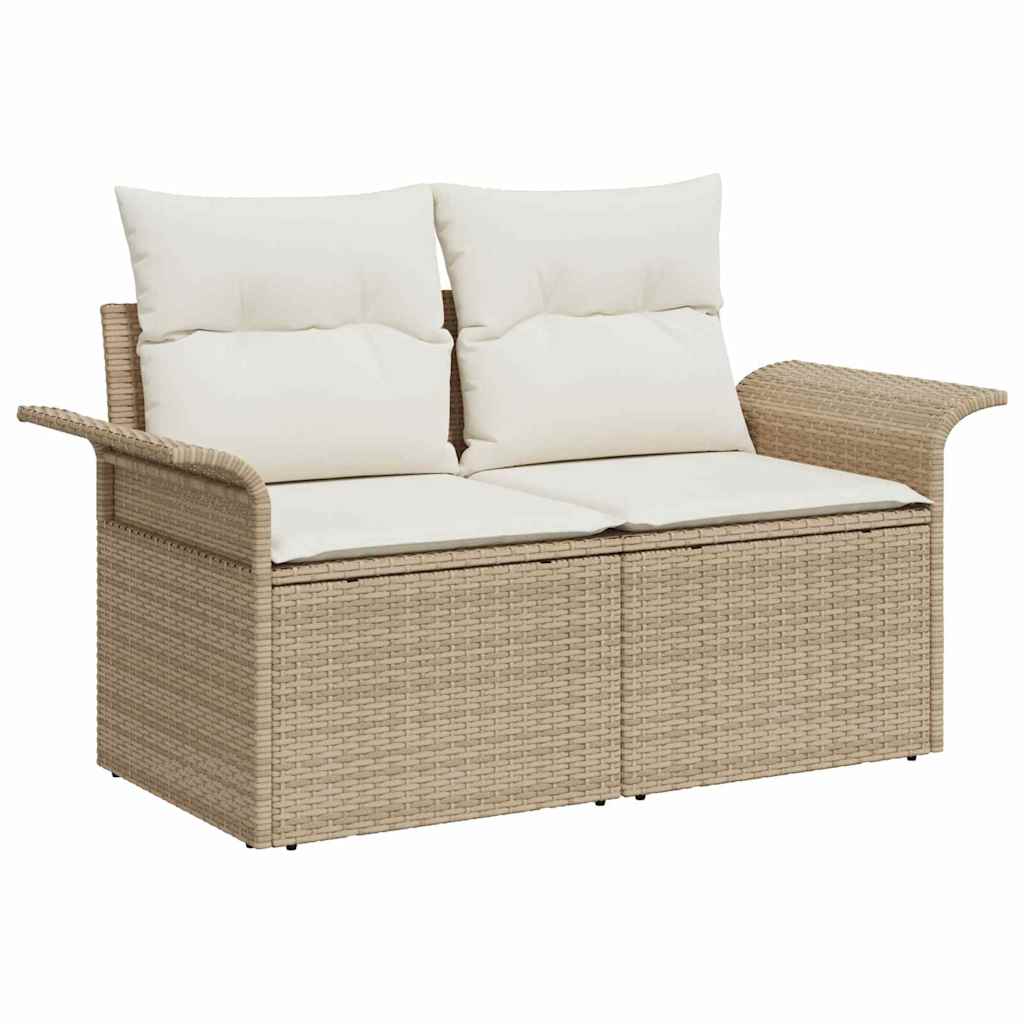 Garden Sofa with Cushion Beige 141 x 62 x 69cm Poly Rattan