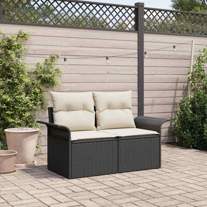 Garden Sofa with Cushion Black 141 x 62 x 69cm Poly Rattan