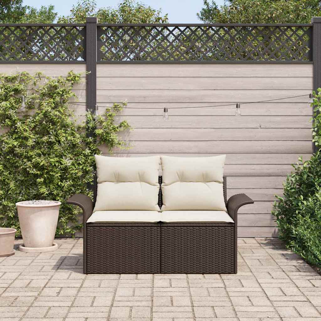 Garden Sofa with Cushion Brown 141 x 62 x 69cm Poly Rattan