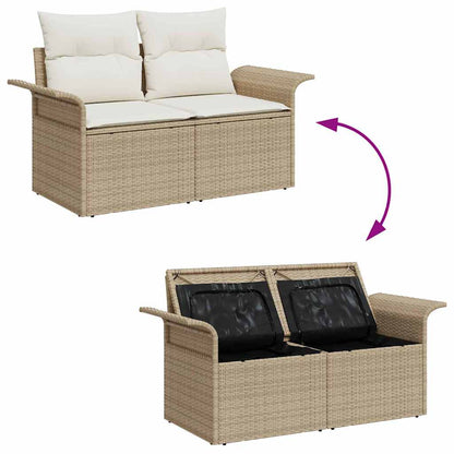 Garden Sofa with Cushion Beige 141 x 62 x 69cm Poly Rattan