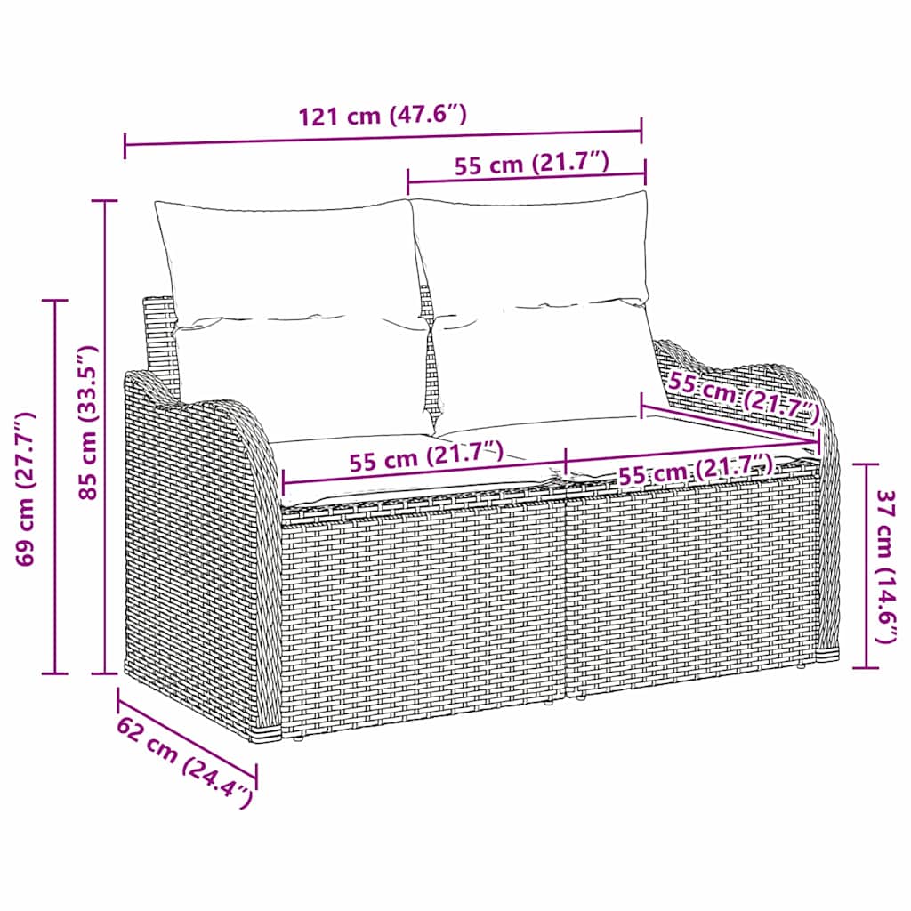 Garden Sofa Grey 121 x 62 x 69cm Poly Rattan