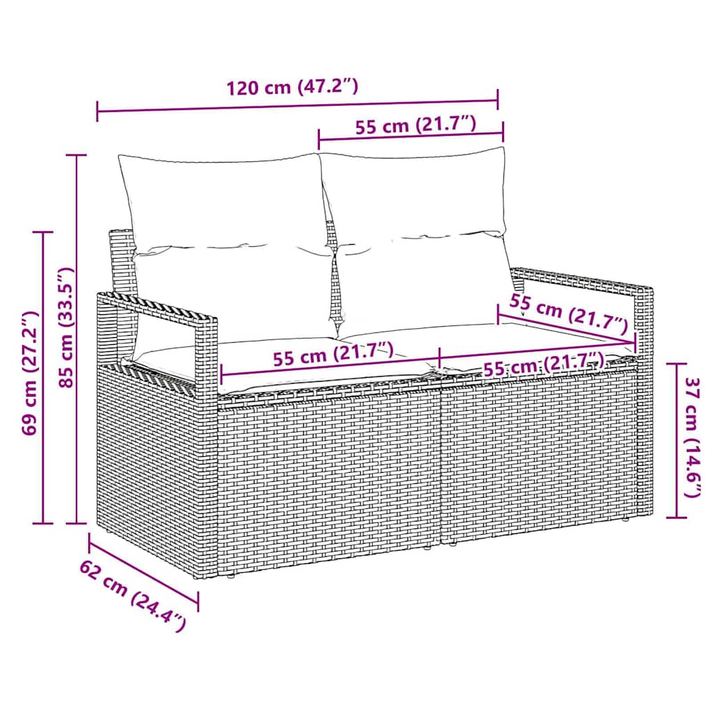Garden Sofa Black 120 x 62 x 69cm Poly Rattan