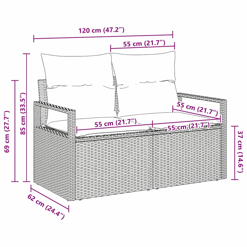 Garden Sofa Brown 120 x 62 x 69cm Poly Rattan