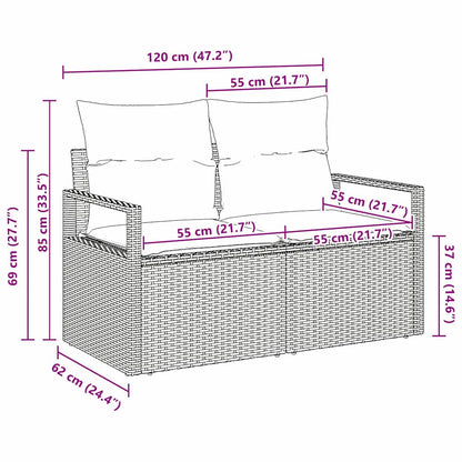 Garden Sofa with Cushion Grey 120 x 62 x 69cm Poly Rattan
