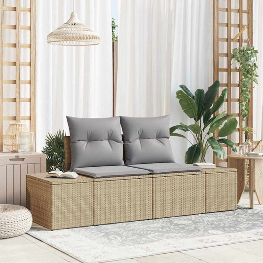 Garden Sofa with Cushion Beige 123 x 62 x 69cm Poly Rattan