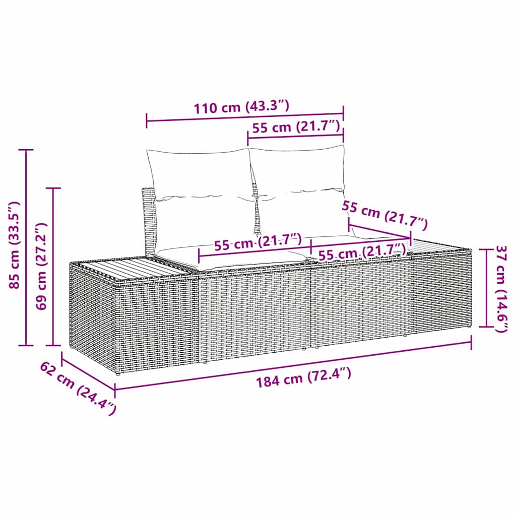 Garden Sofa Beige 184 x 62 x 85cm Poly Rattan