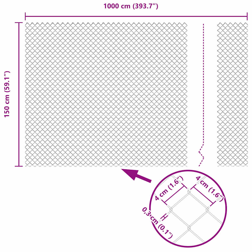 Chain Link Fence Grey 10 x 1.5 m Steel