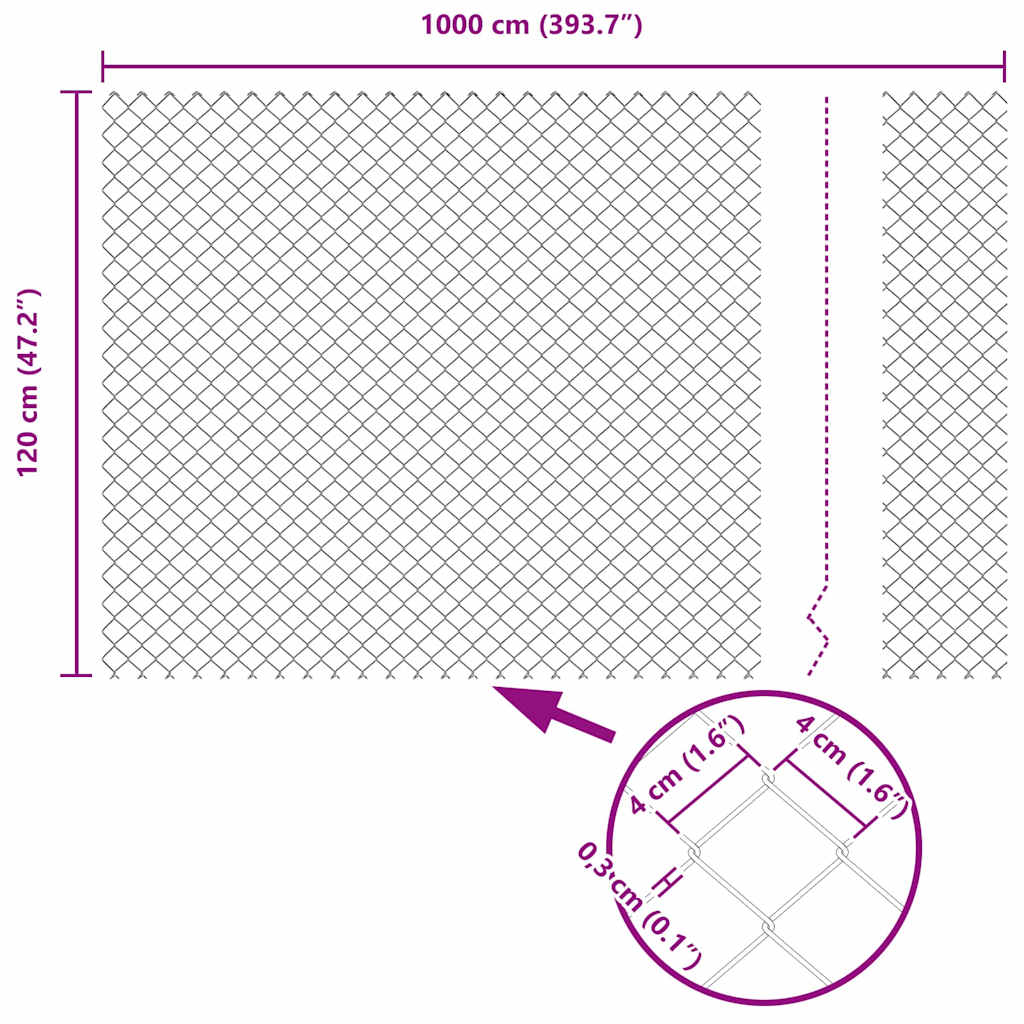 Chain Link Fence Grey 10 x 1.2 m Steel