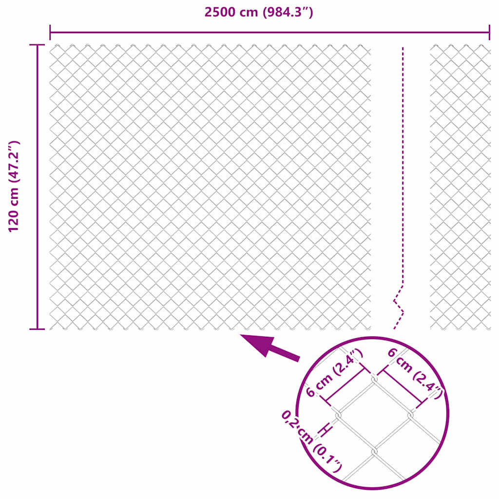 Chain Link Fence Silver 25 x 1.2 m Galvanised steel