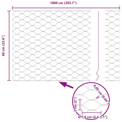 Hexagon Fence Grey 0.6 x 10 m Steel