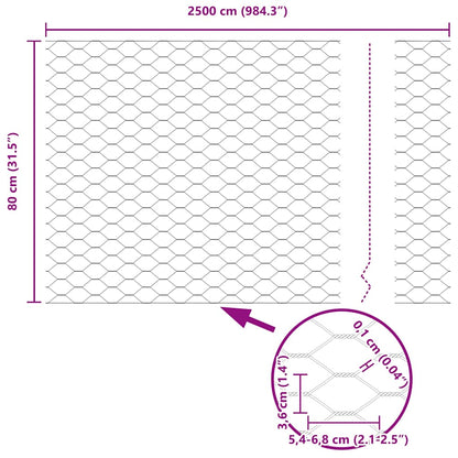 Hexagon Fence Grey 0.8 x 25 m Steel