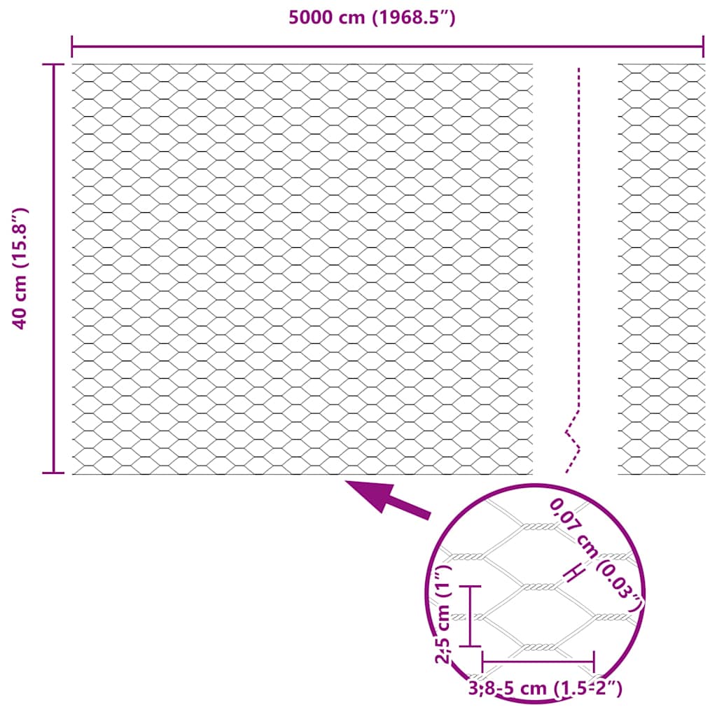 Hexagon Fence Grey 0.4 x 50 m Steel