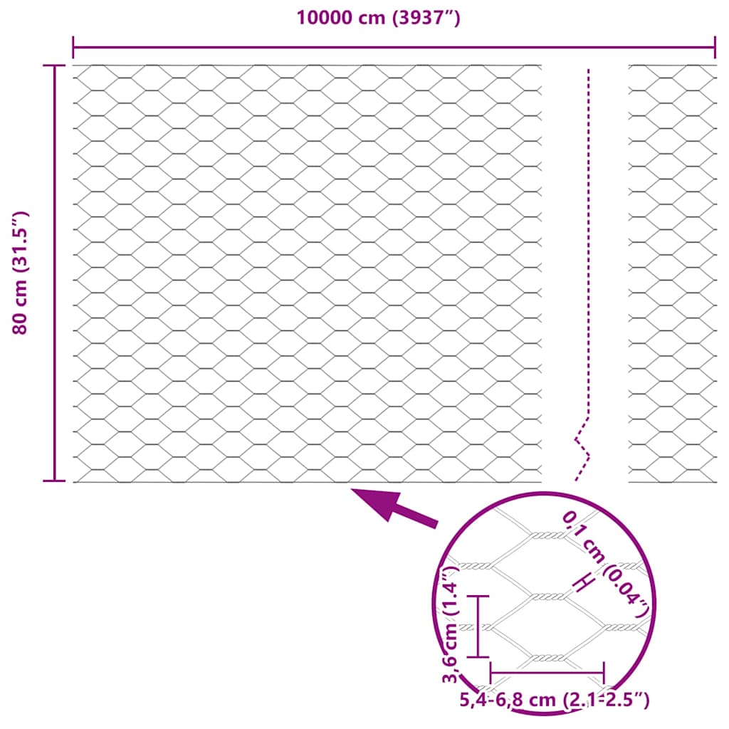 Hexagon Fence Grey 0.8 x 100 m Steel