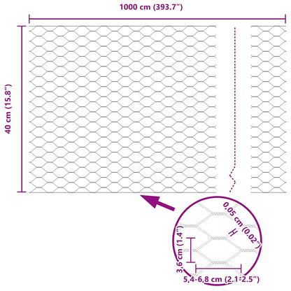 Hexagon Fence Silver 0.4 x 10 m Galvanised steel