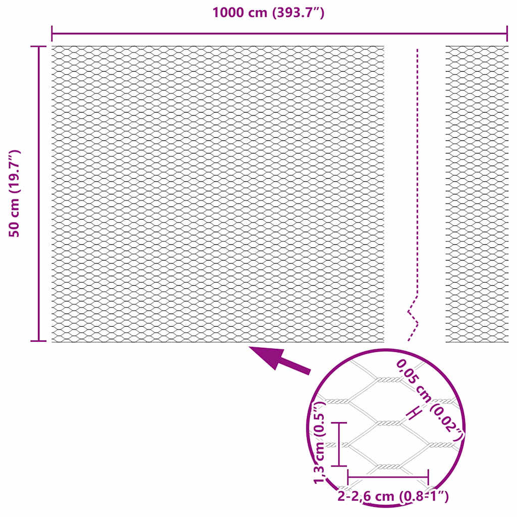 Hexagon Fence Silver 0.5 x 10 m Galvanised steel