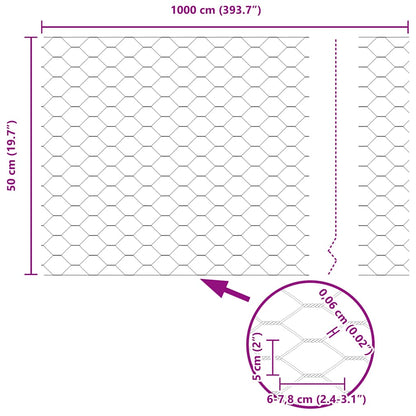 Hexagon Fence Silver 0.5 x 10 m Galvanised steel