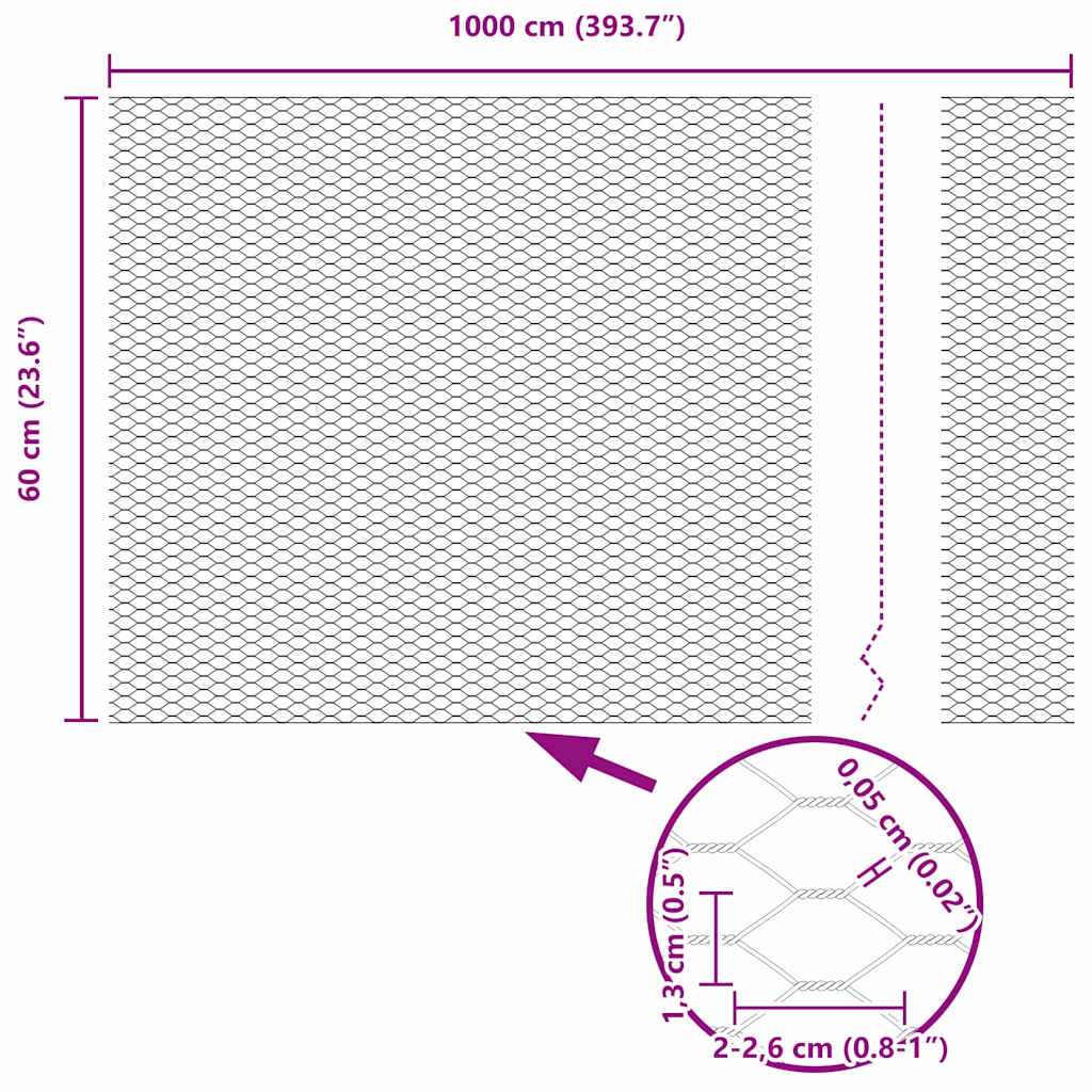 Hexagon Fence Silver 0.6 x 10 m Galvanised steel