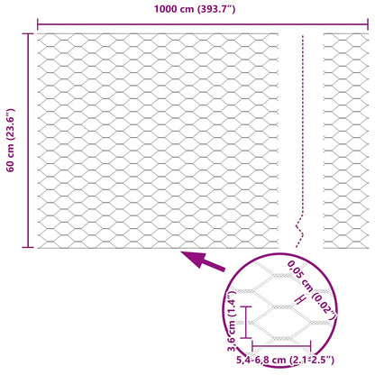 Hexagon Fence Silver 0.6 x 10 m Galvanised steel
