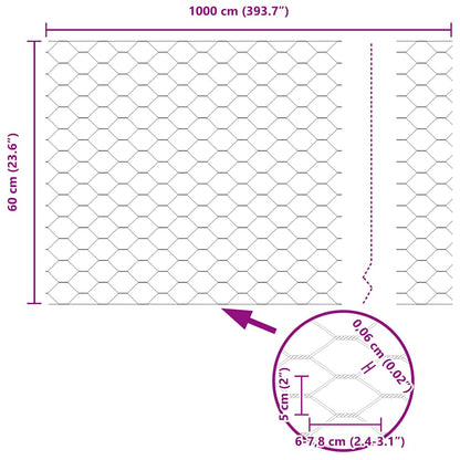 Hexagon Fence Silver 0.6 x 10 m Galvanised steel