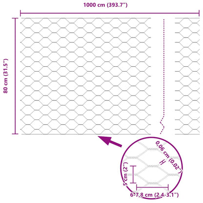 Hexagon Fence Silver 0.8 x 10 m Galvanised steel