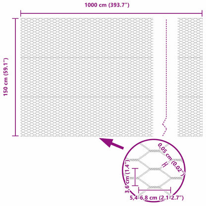 Hexagon Fence Silver 1.5 x 10 m Galvanised steel