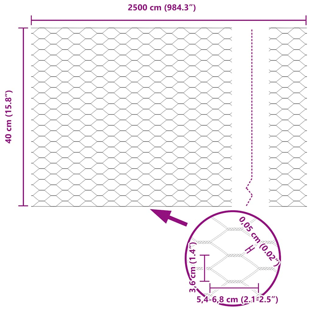 Hexagon Fence Silver 0.4 x 25 m Galvanised steel