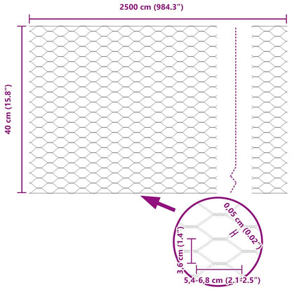 Hexagon Fence Silver 0.4 x 25 m Galvanised steel