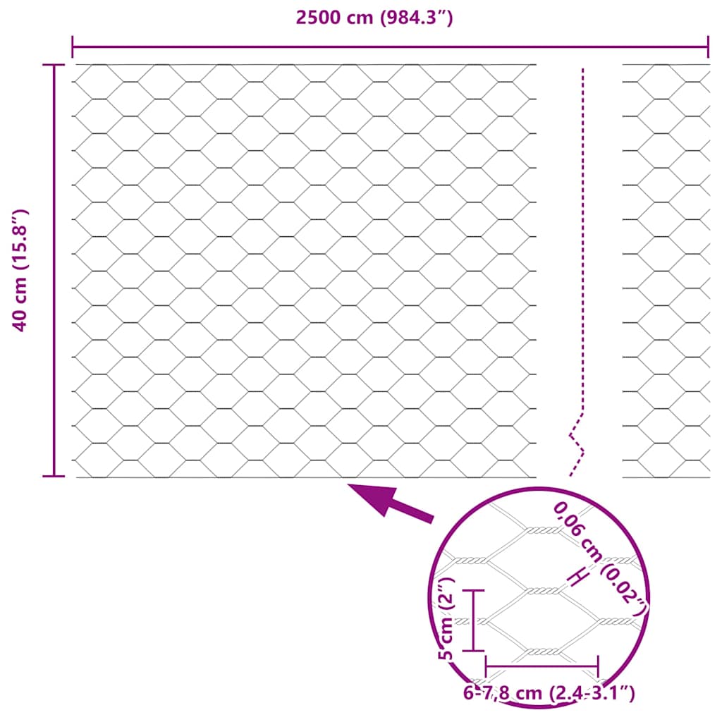 Hexagon Fence Silver 0.4 x 25 m Galvanised steel