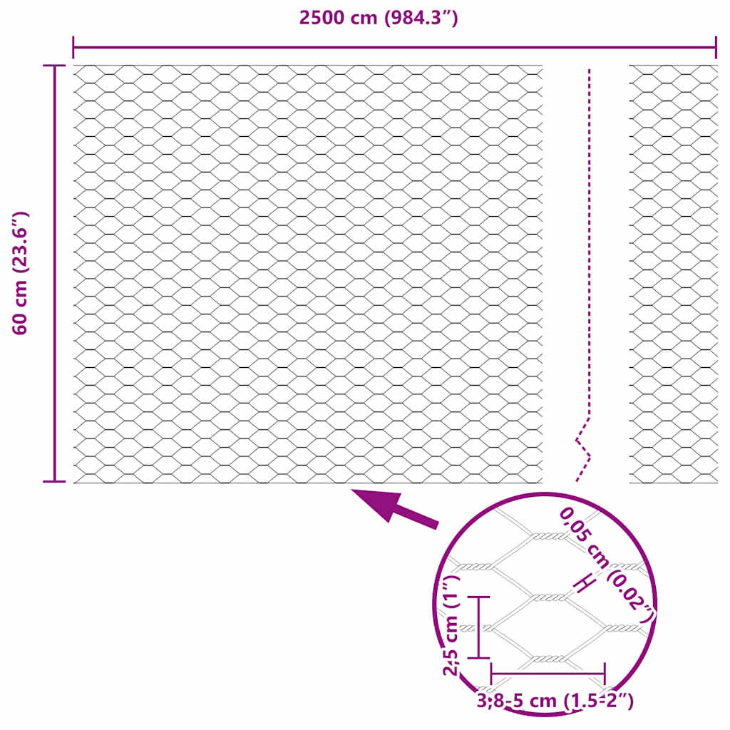 Hexagon Fence Silver 0.6 x 25 m Galvanised steel