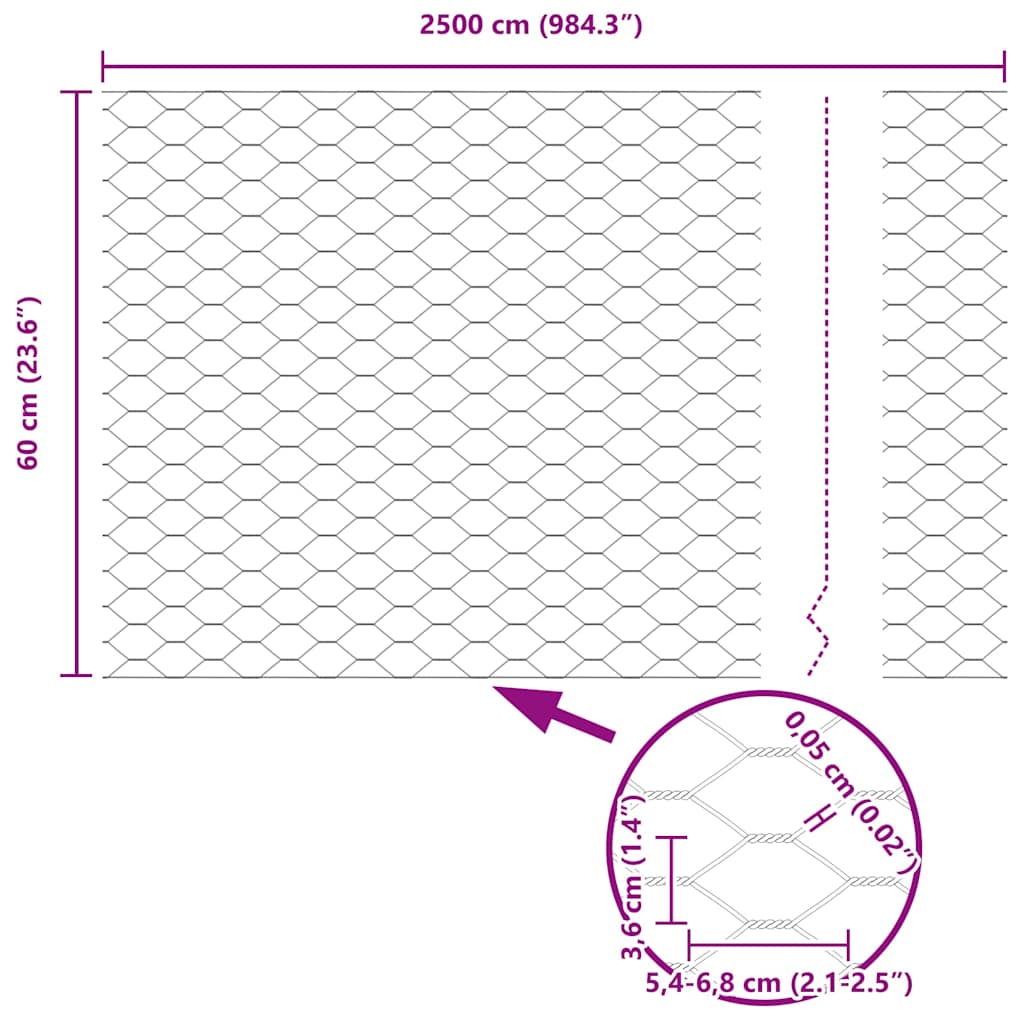 Hexagon Fence Silver 0.6 x 25 m Galvanised steel