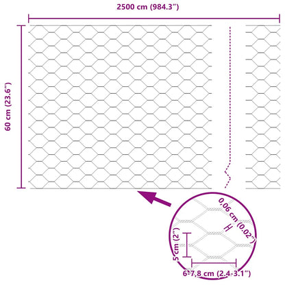 Hexagon Fence Silver 0.6 x 25 m Galvanised steel