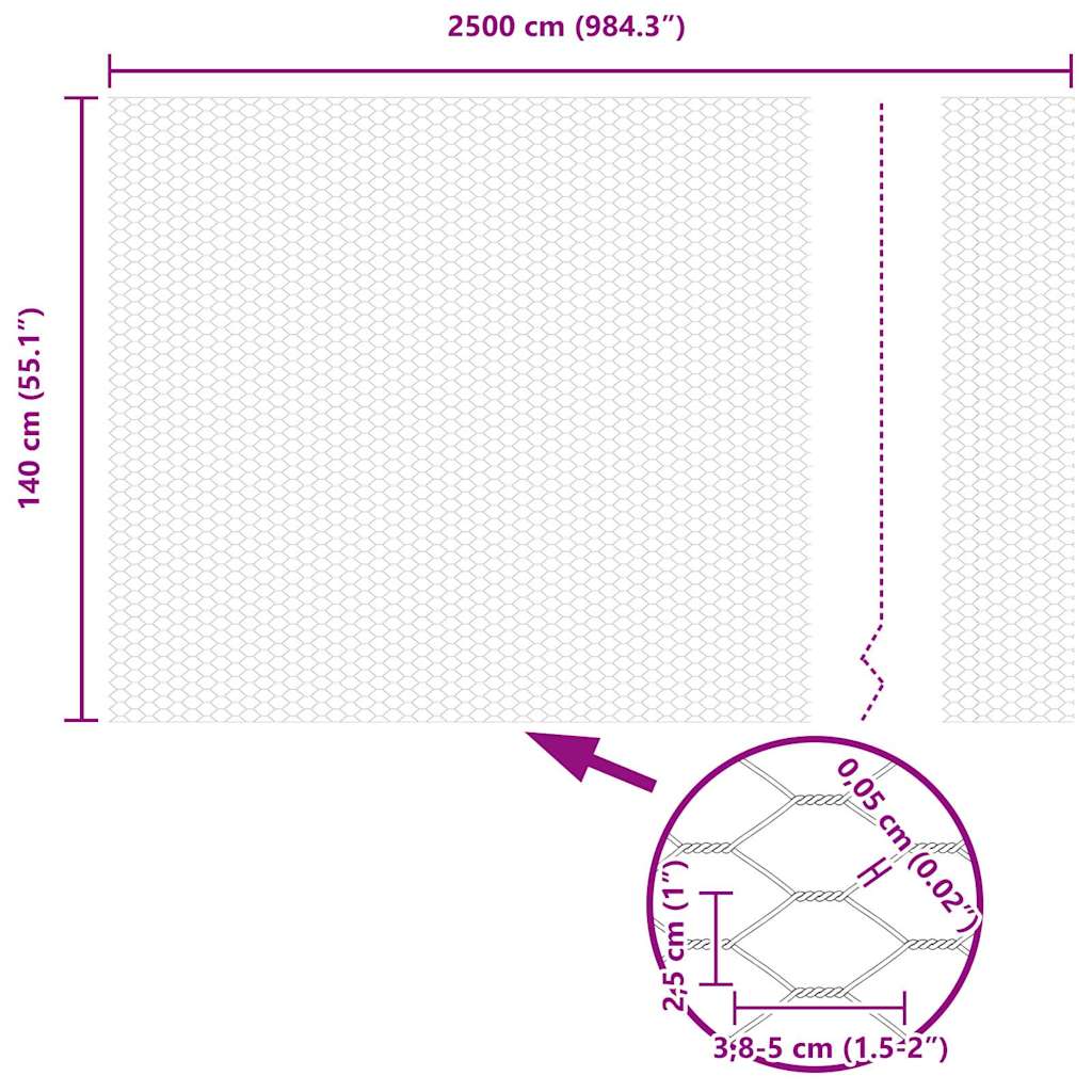 Hexagon Fence Silver 1.4 x 25 m Galvanised steel