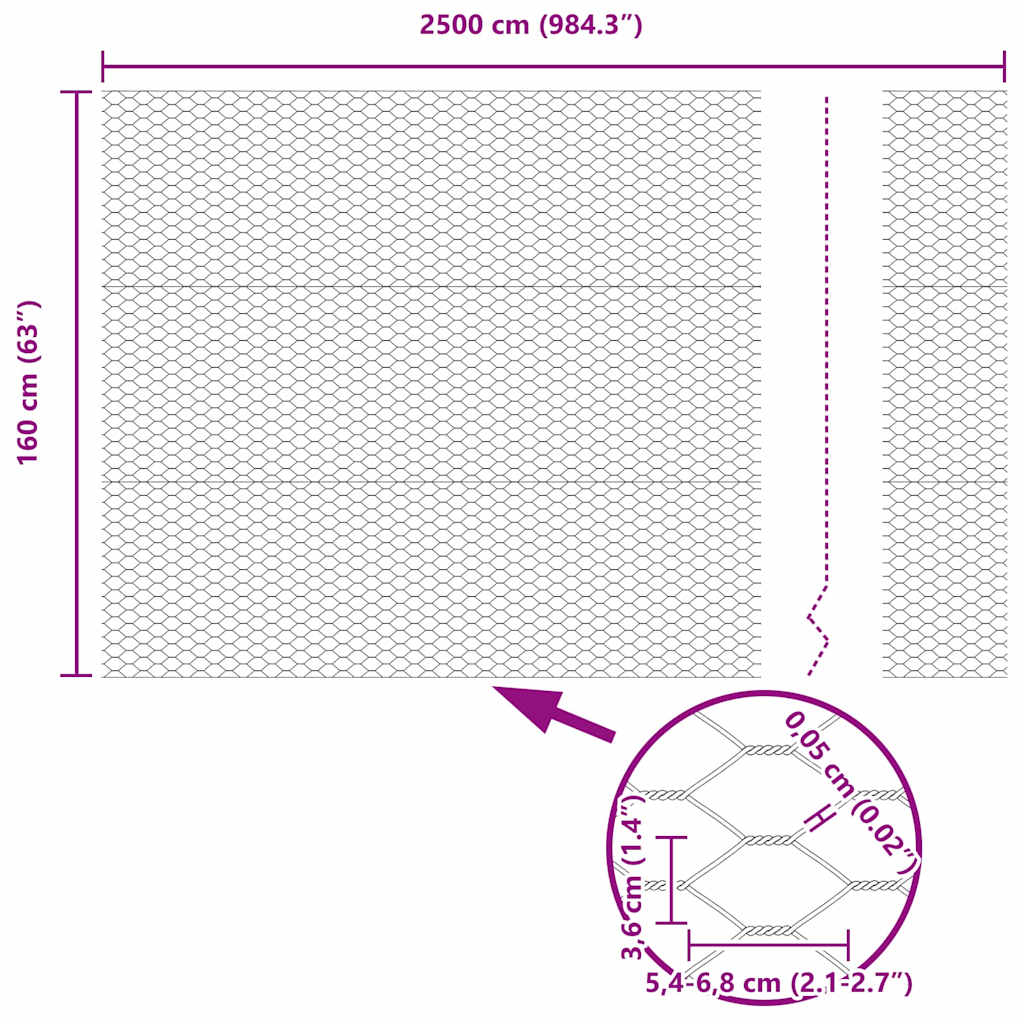 Hexagon Fence Silver 1.6 x 25 m Galvanised steel