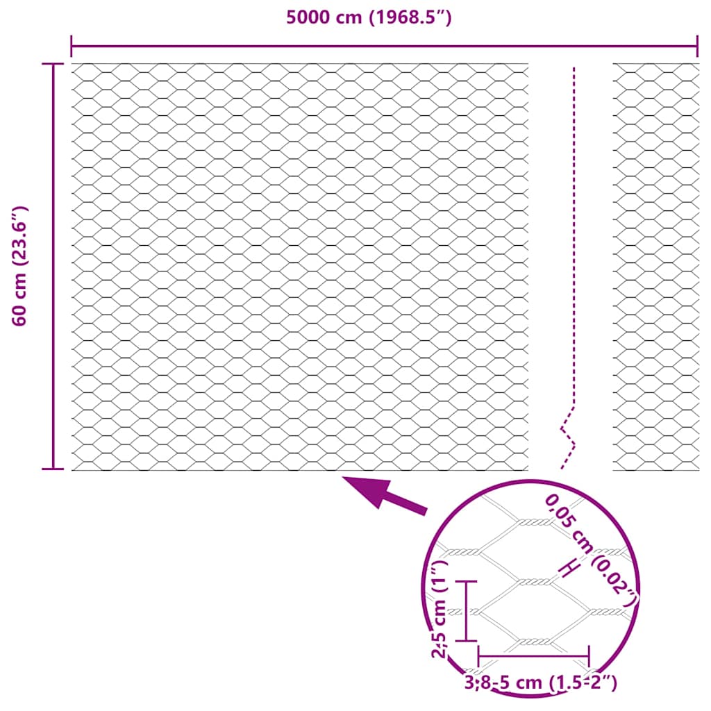 Hexagon Fence Silver 0.6 x 50 m Galvanised steel