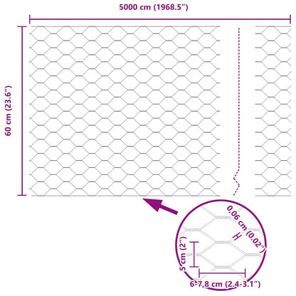 Hexagon Fence Silver 0.6 x 50 m Galvanised steel