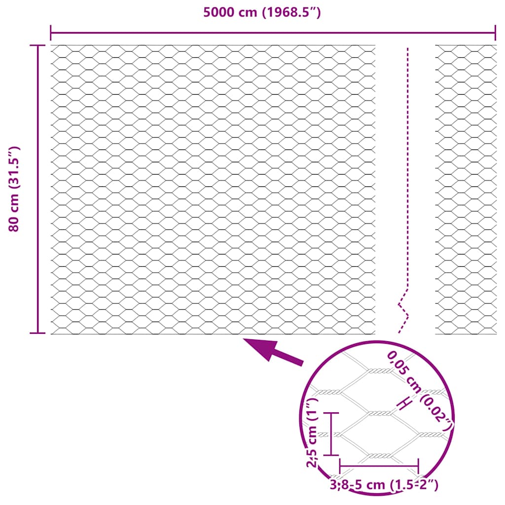 Hexagon Fence Silver 0.8 x 50 m Galvanised steel